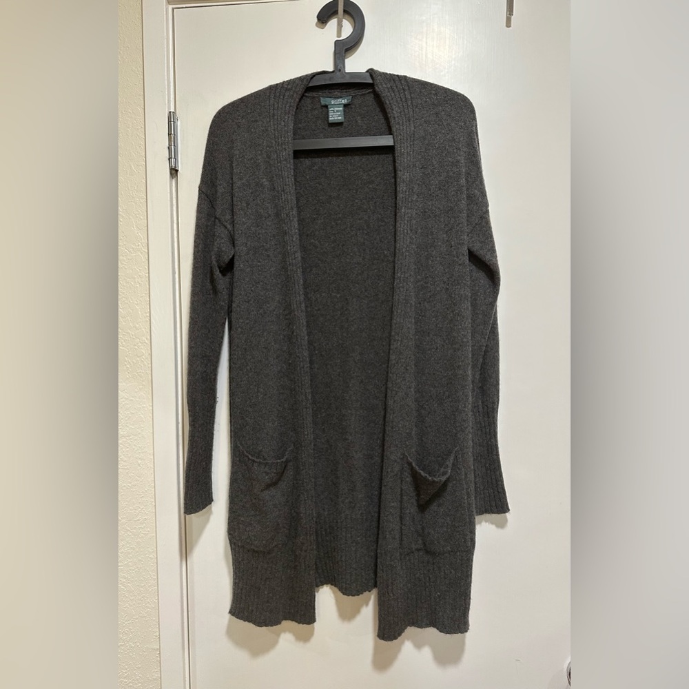 Elegant Charcoal Open Front Cashmere Cardigan